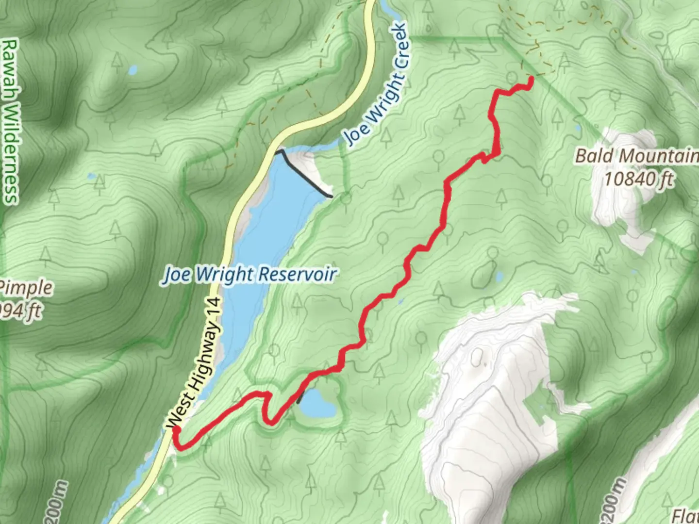 An image depicting the trail Meadows Trail from Joe Wright Reservoir and its surrounding area.