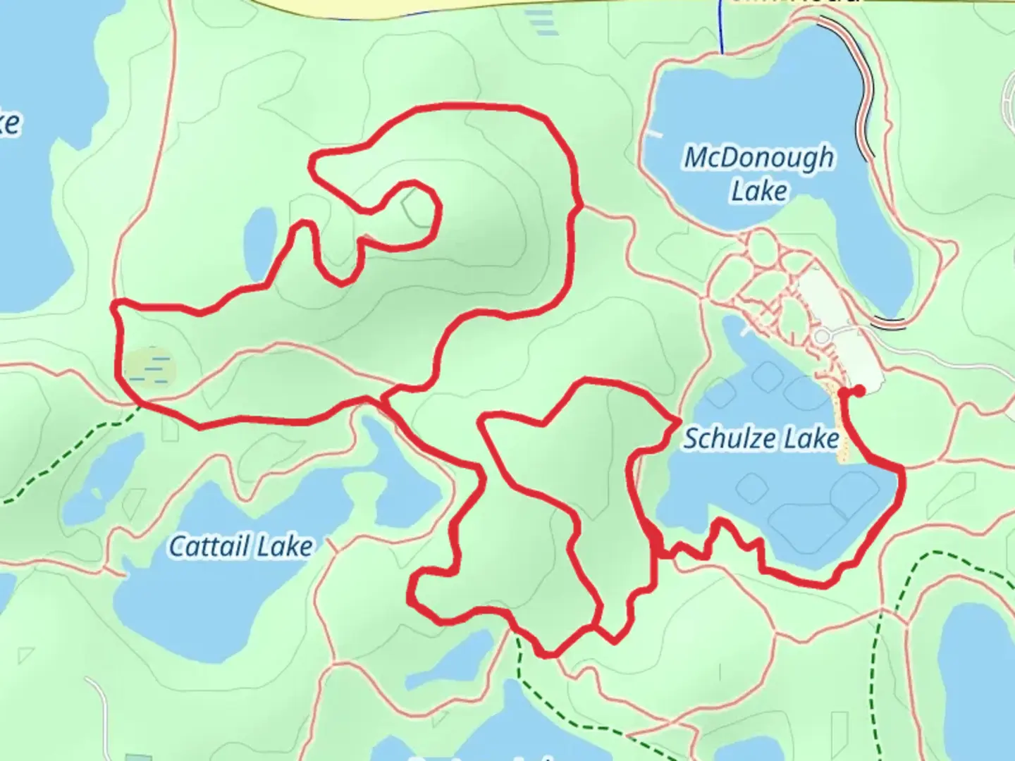 An image depicting the trail Shulze Lake Trail Loop and its surrounding area.
