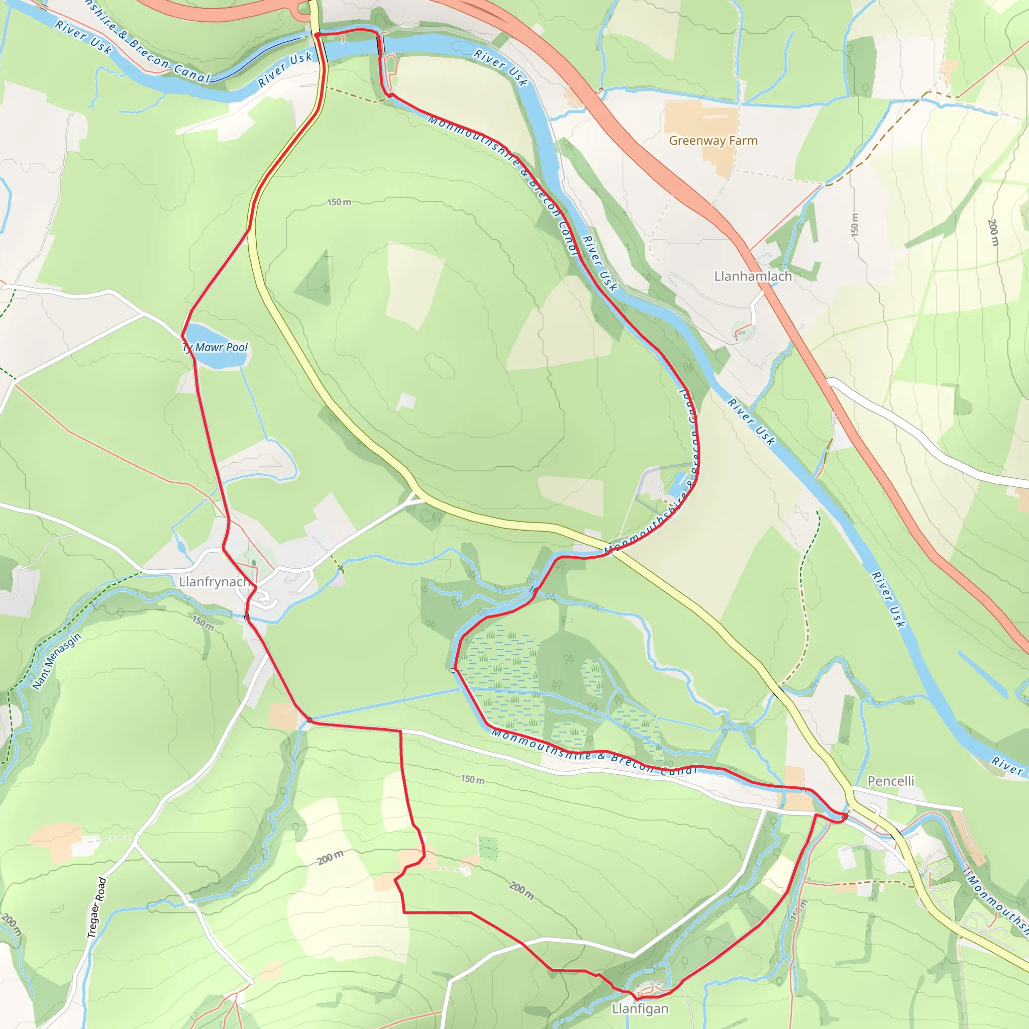 Llanfrynach and Pencelli Circular mobile static map
