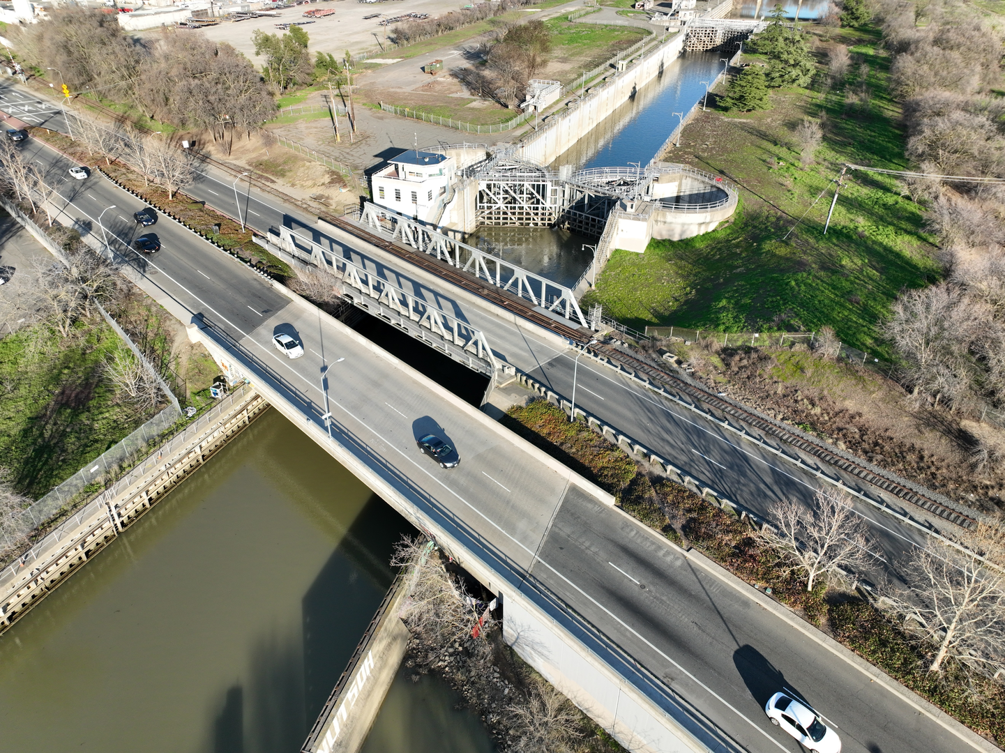 An image depicting the trail Sacramento River Deep Water Ship Channel and its surrounding area.