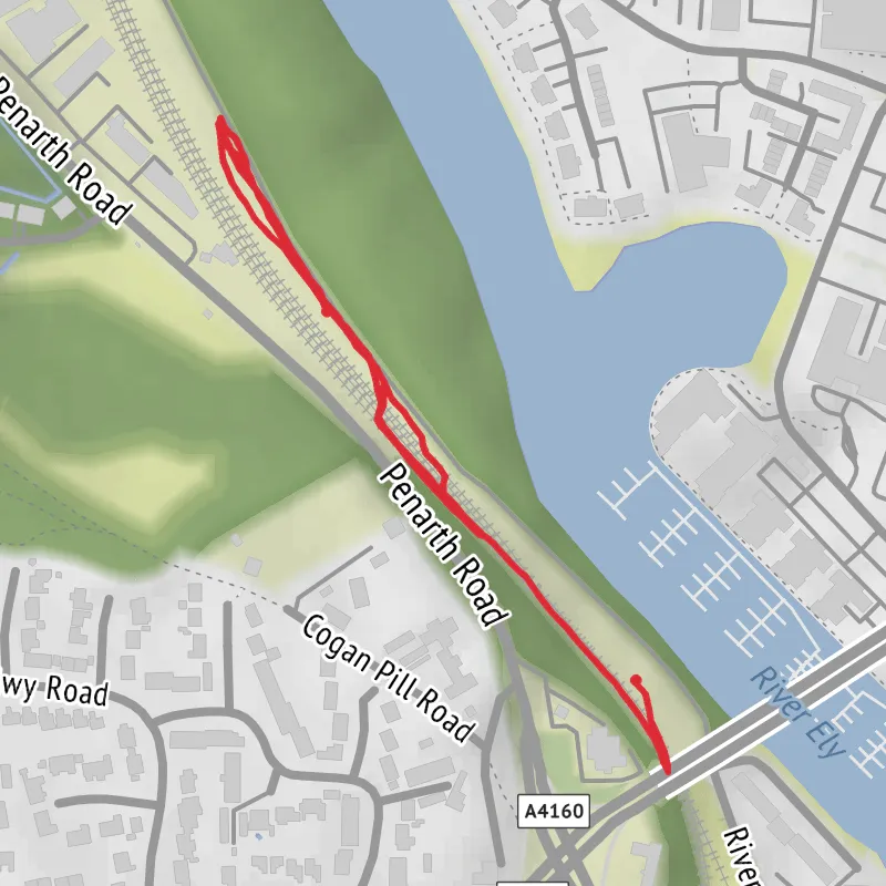 A map preview of the recording Hike from Llandough.