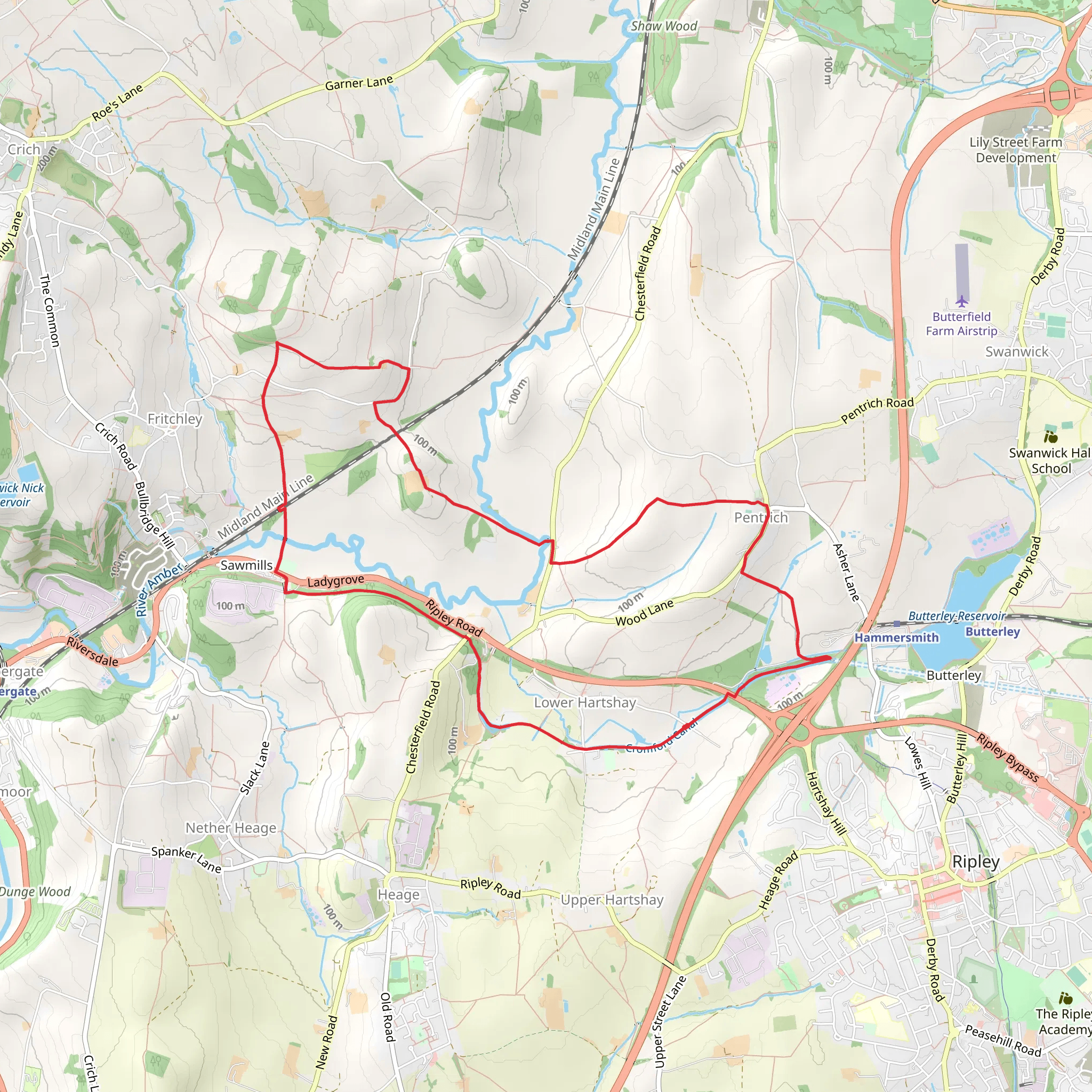 Lower Hartshay - Pentrich and Sawmills mobile static map