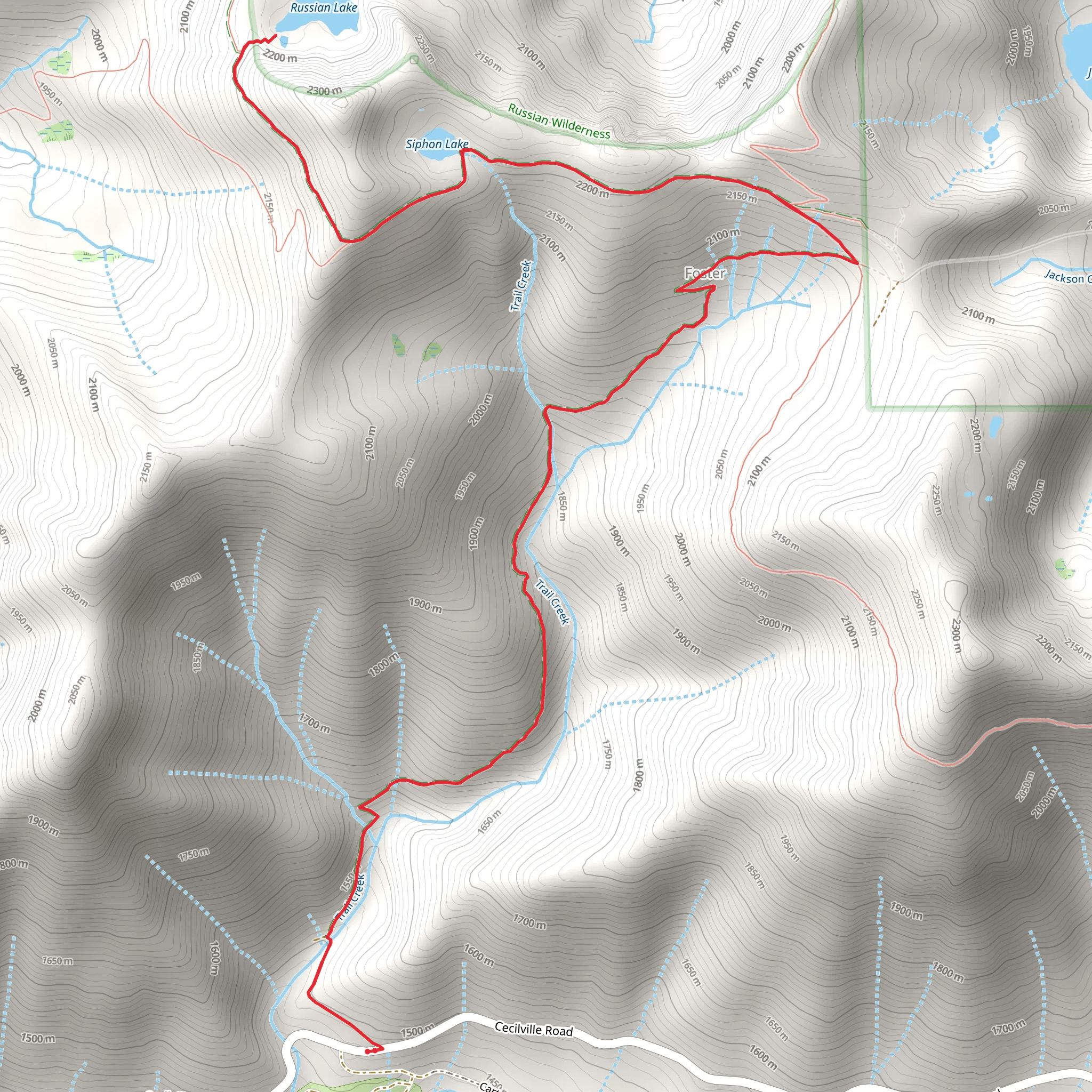 Russion Lake via Trail Creek Trail and Deacon Lee Trail mobile static map