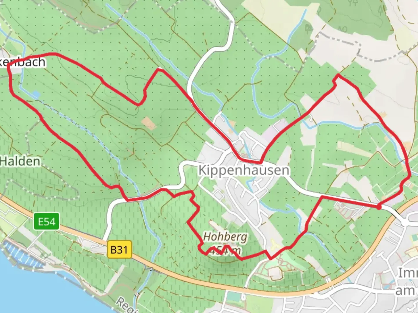 An image depicting the trail Hohberg via Apfel und Weinspazierweg Immenstaad and its surrounding area.