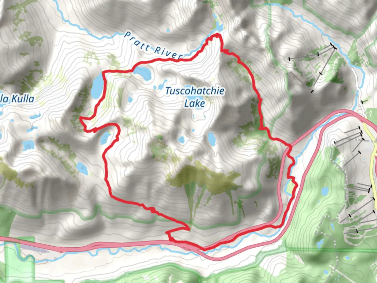 An image depicting the trail Pratt Lake Trail, Melakwa Lake Trail and Denny Creek Trail and its surrounding area.