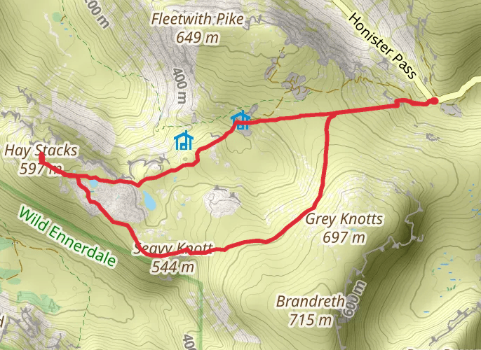 Honister slate mine to Haystacks circular mobile static map