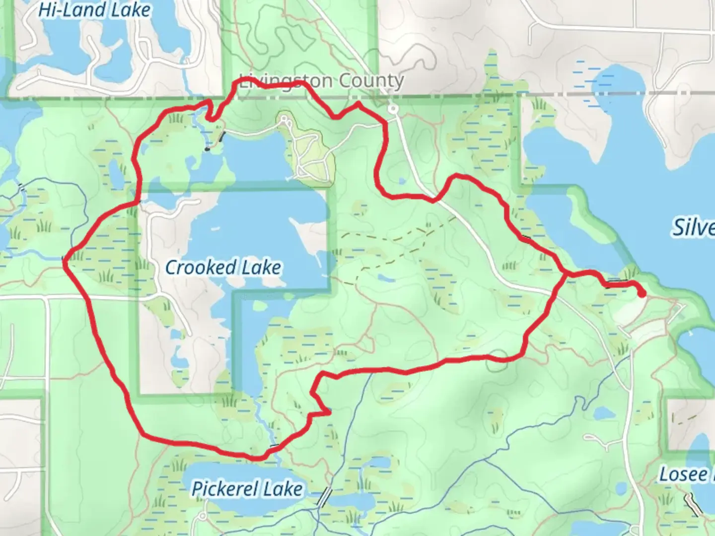 An image depicting the trail Potawatomi and Crooked Lake Loop Trail and its surrounding area.