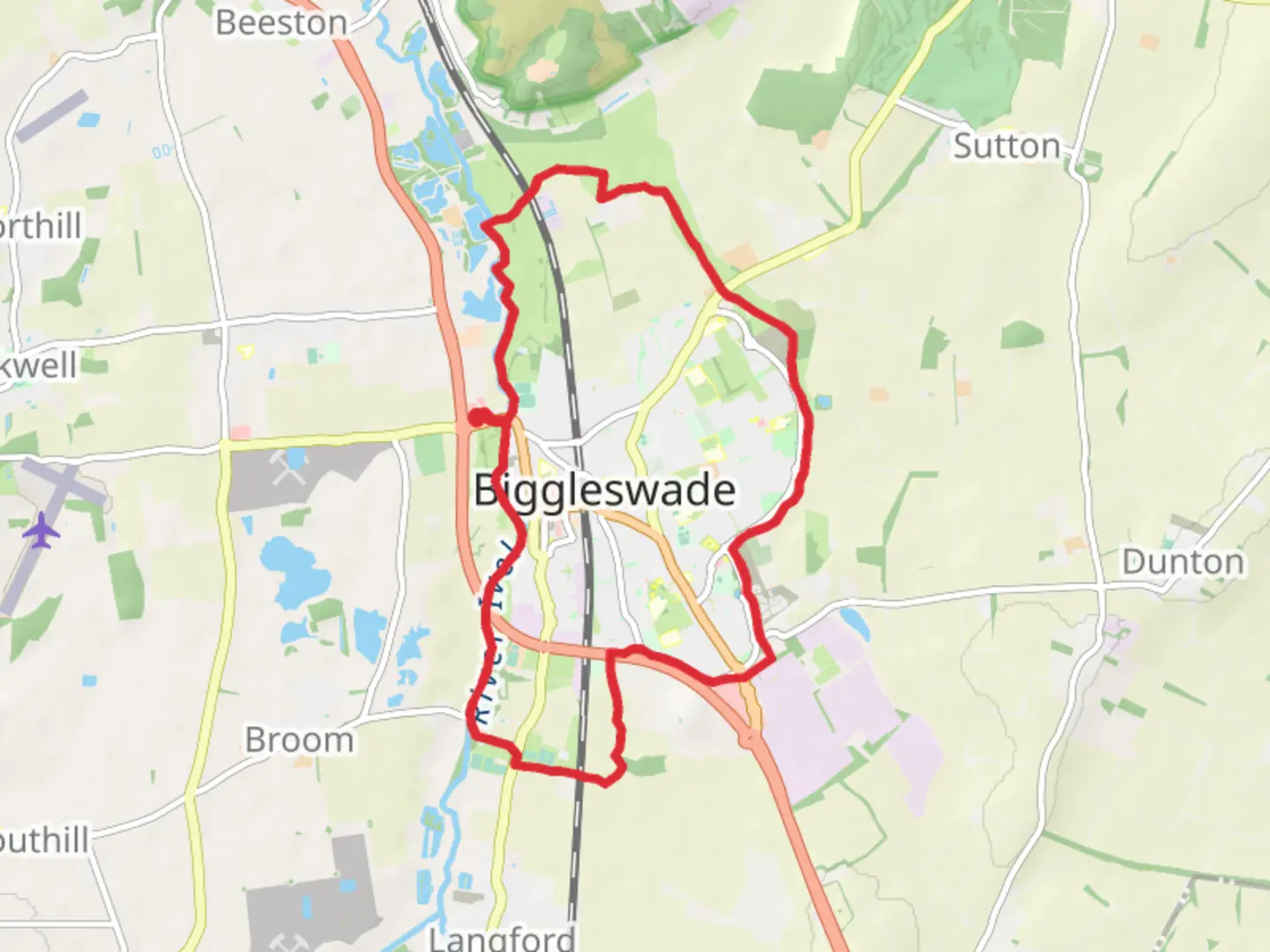 An image depicting the trail Biggleswade Loop and its surrounding area.