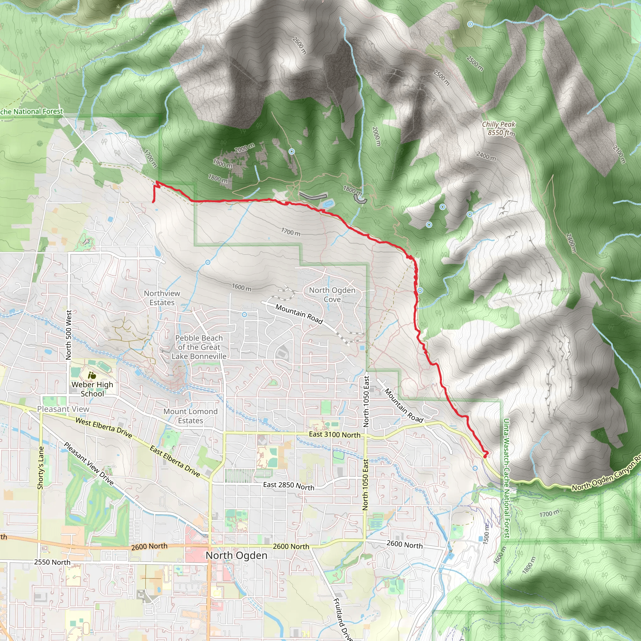 Bonneville Shoreline Trail mobile static map