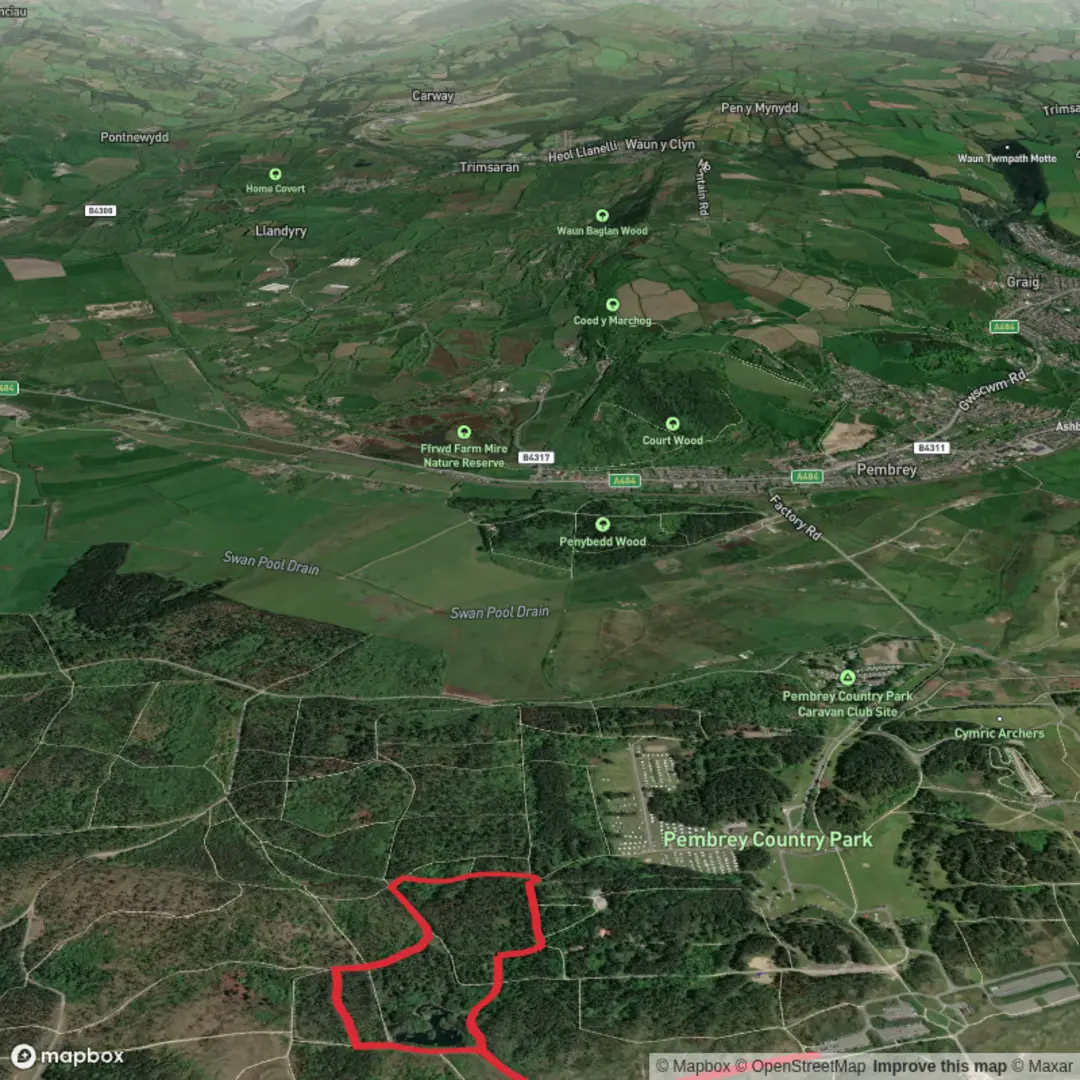 An image depicting the trail Woodland Hike at Pembrey and its surrounding area.
