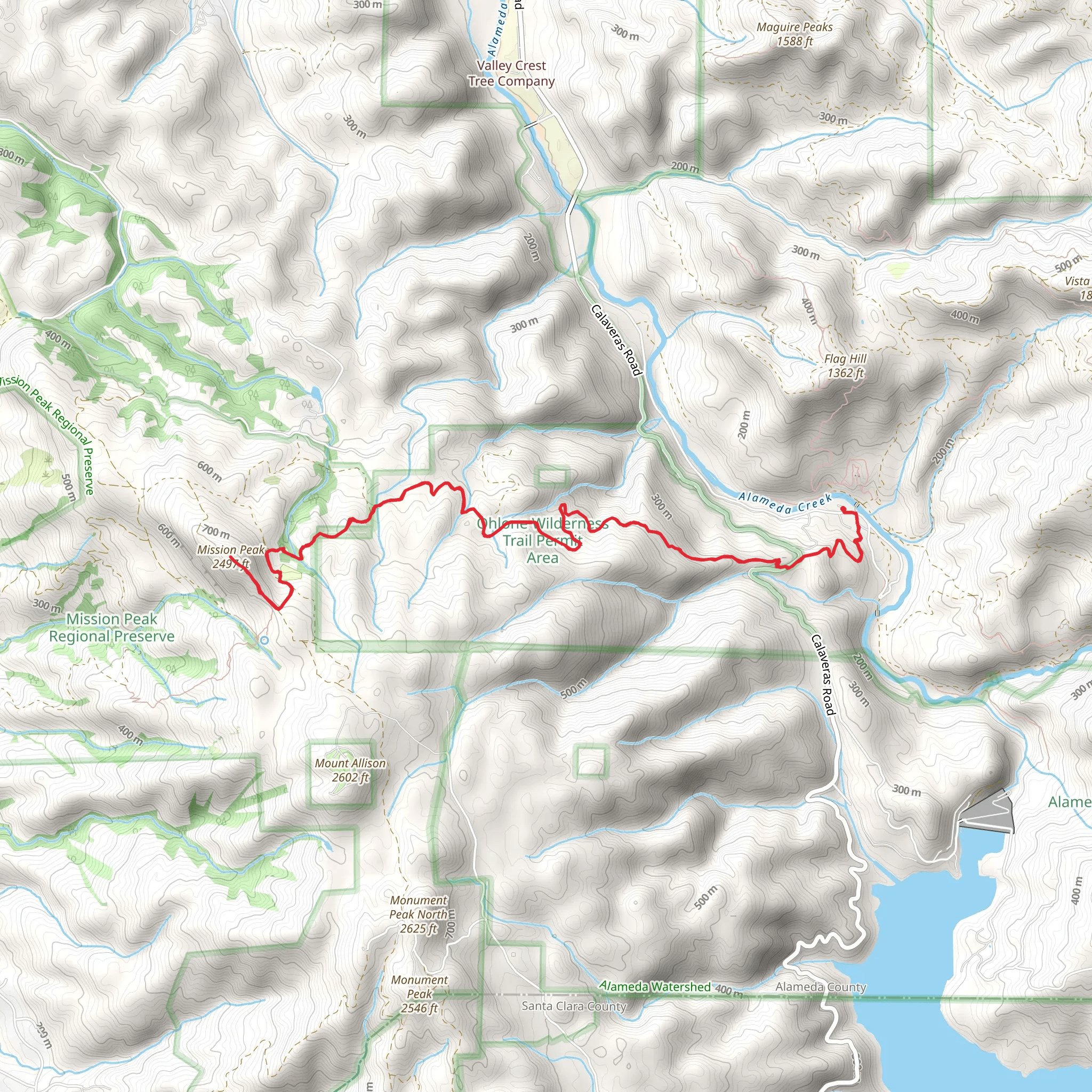 Mission Peak via Ohlone Wilderness Trail mobile static map