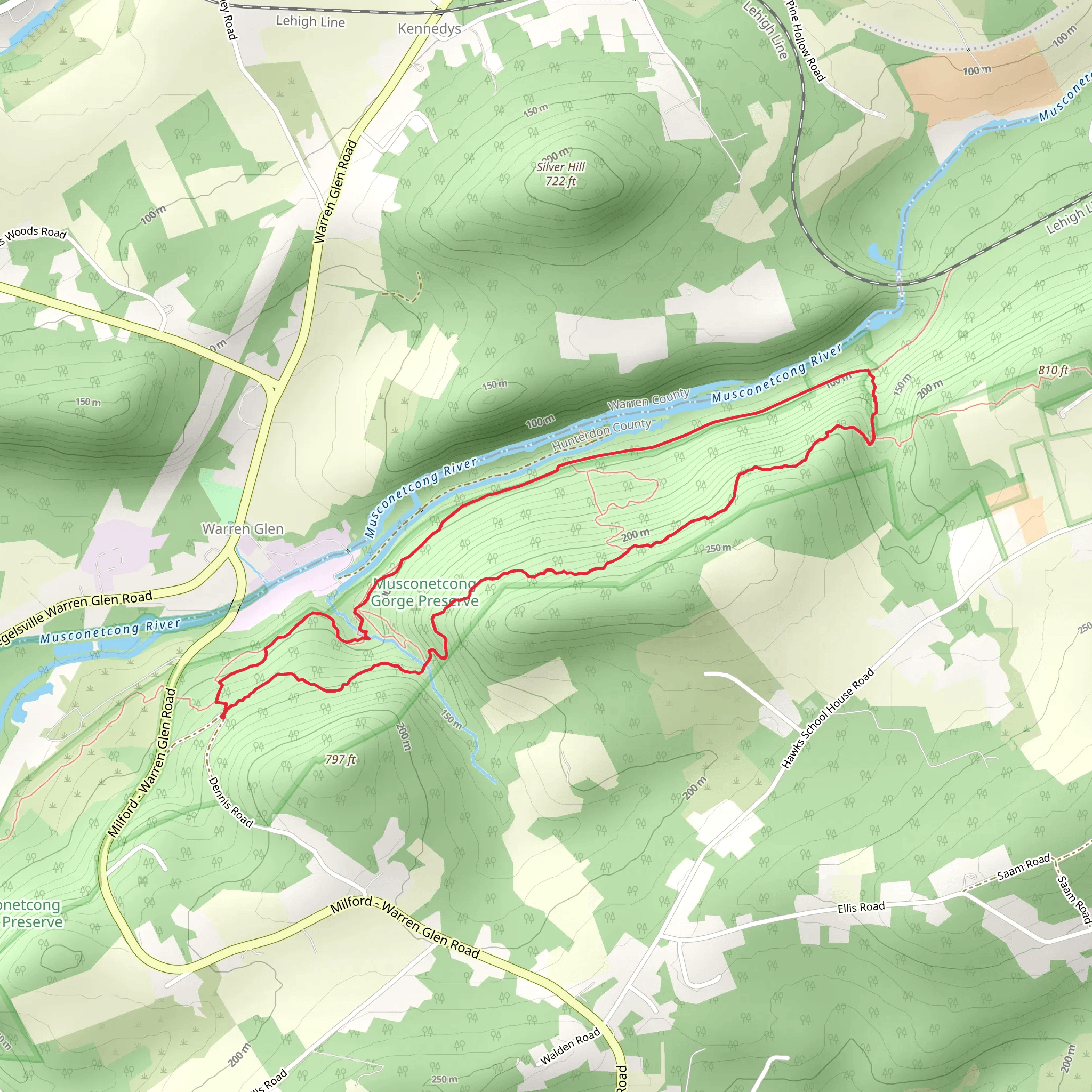 Railroad trail - Red blaze and Highlands Loop Trail mobile static map