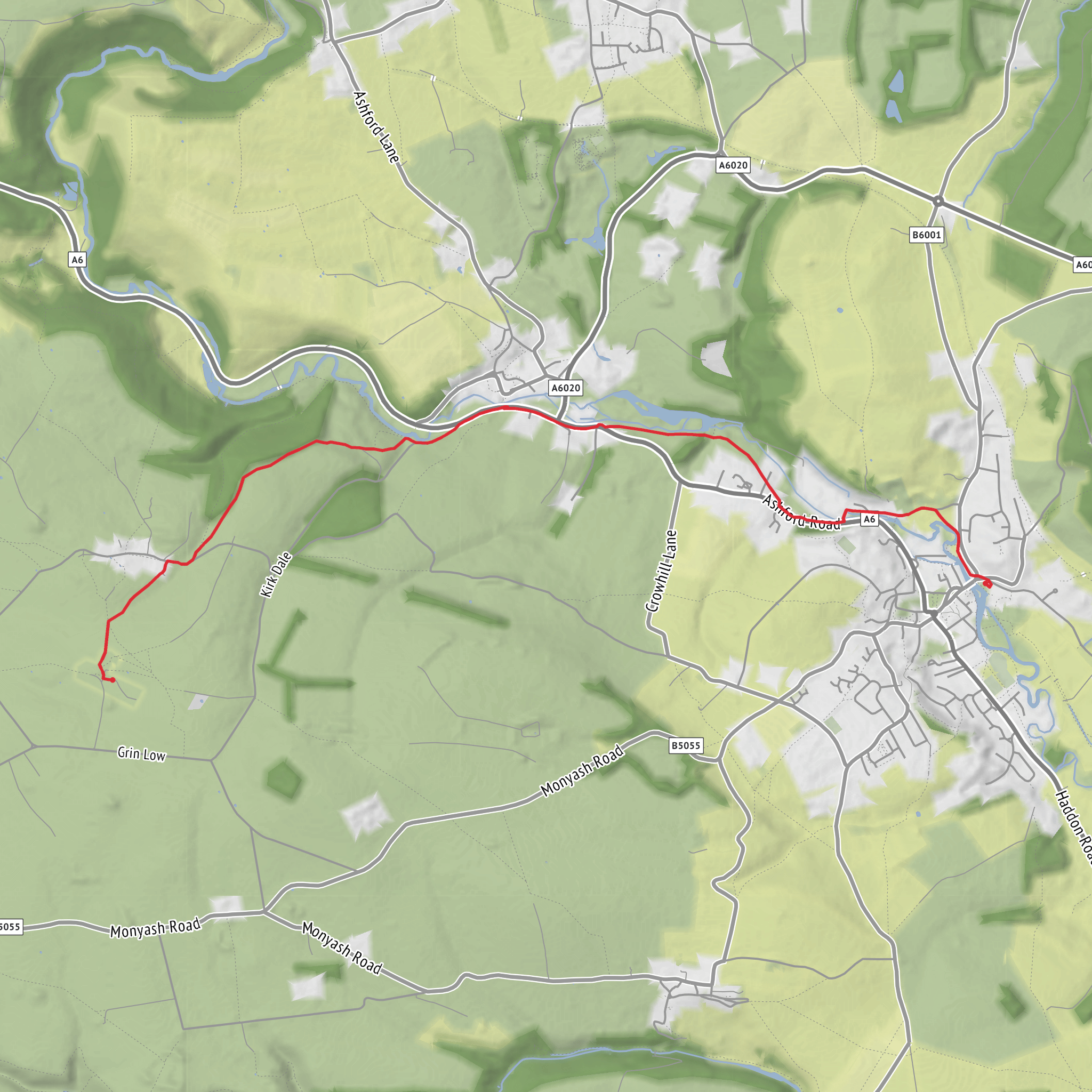 Bakewell to Magpie Mine via Ashford mobile static map