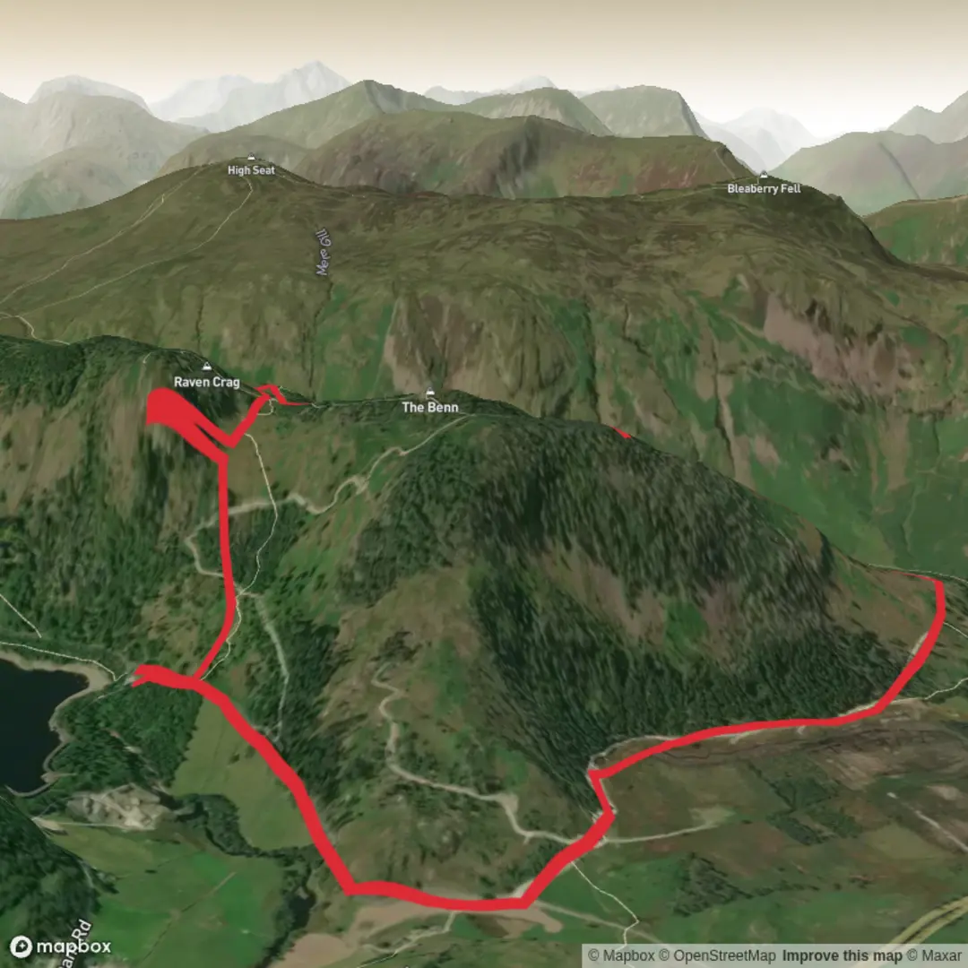 An image depicting the trail raven cragg best route and its surrounding area.