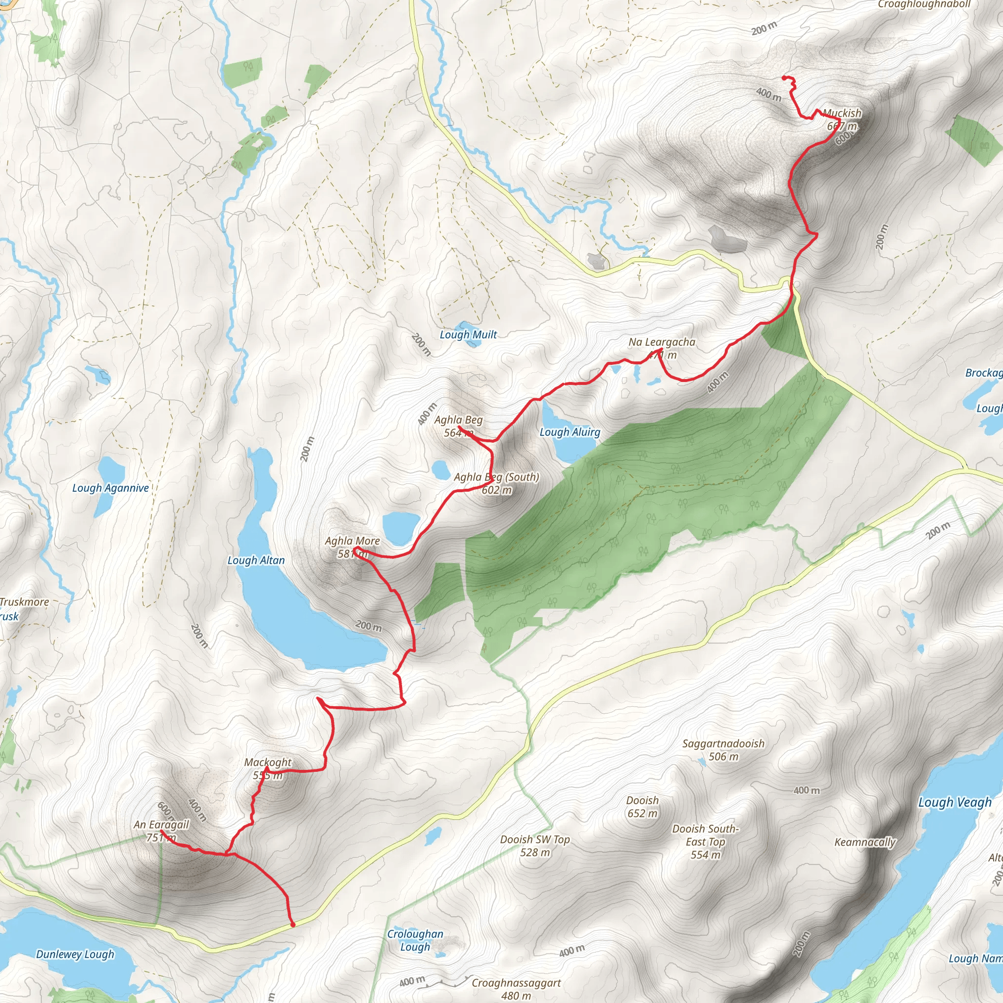 Muckish to An Earagail via Lough Altan mobile static map
