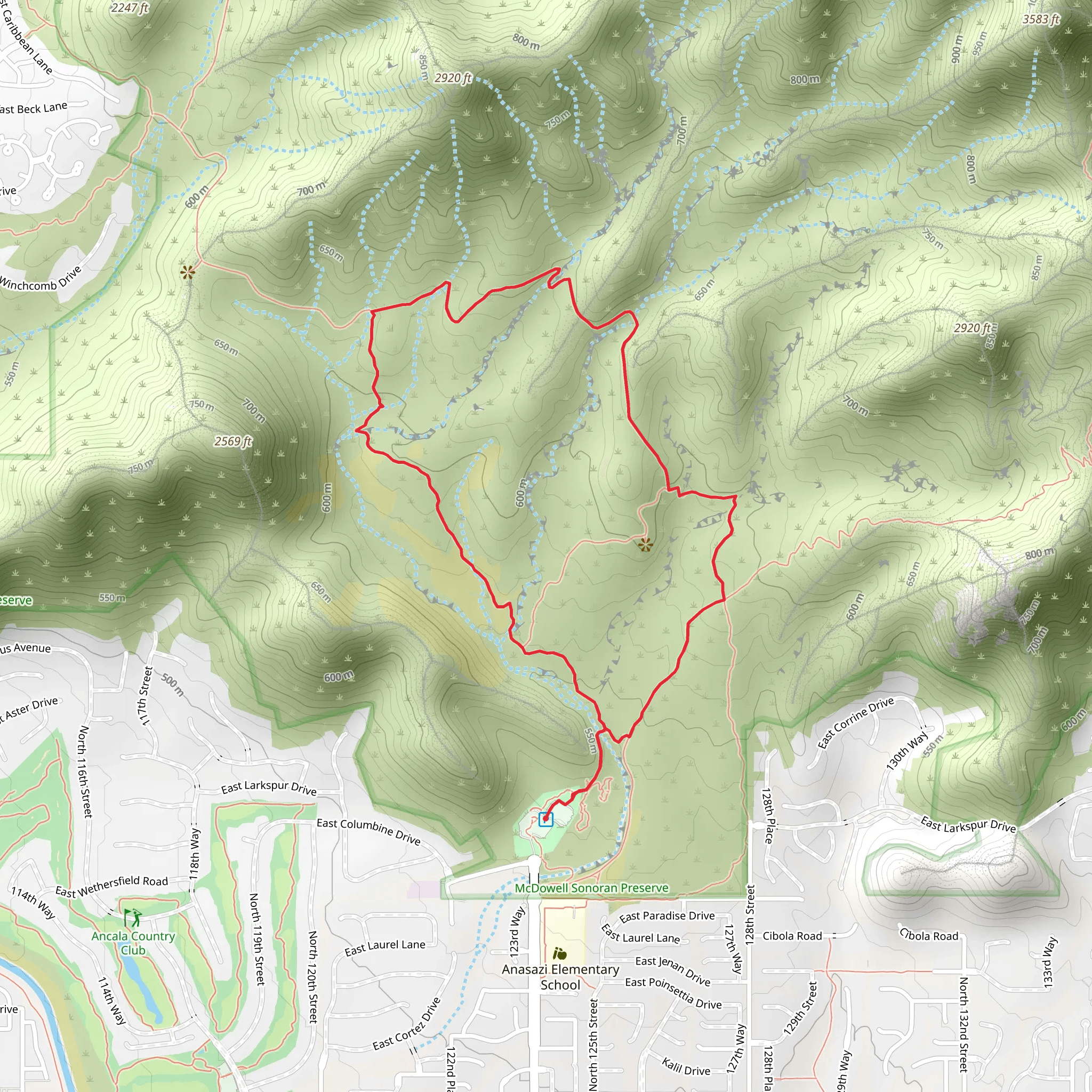 Lost Dog Wash and Sunrise Loop Trail mobile static map