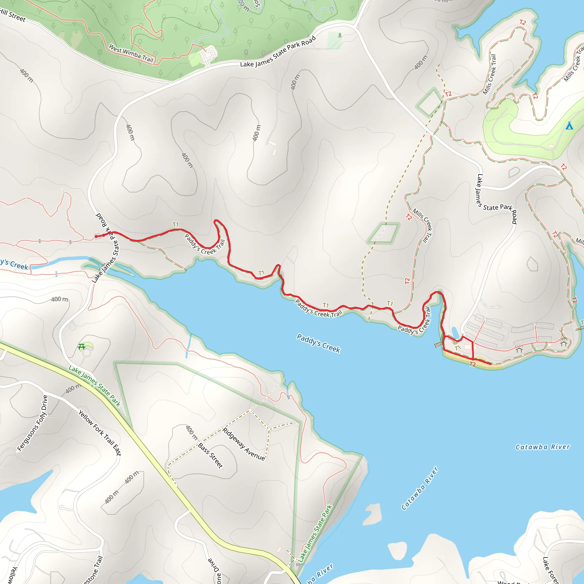 Paddy's Creek and Mills Creek Trail mobile static map