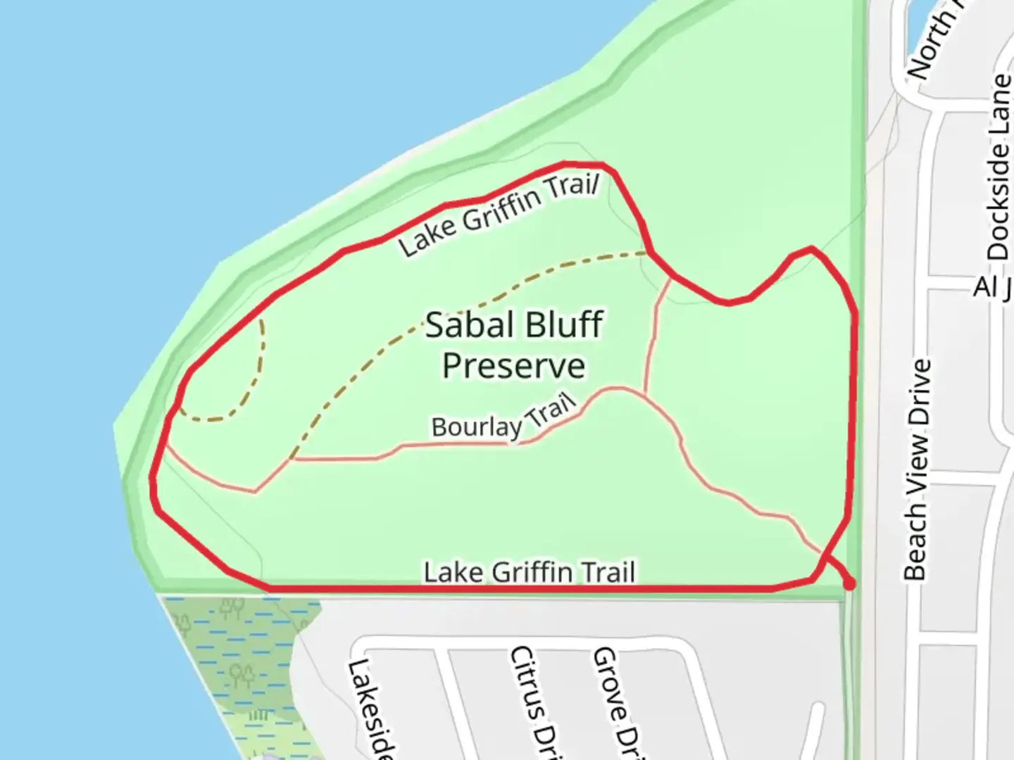 An image depicting the trail Lake Griffin Loop Trail and its surrounding area.
