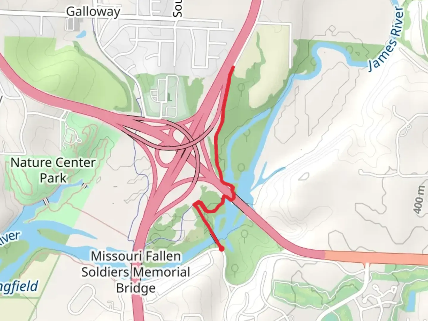 An image depicting the trail Galloway Creek Greenway and James River Trail - Short and its surrounding area.