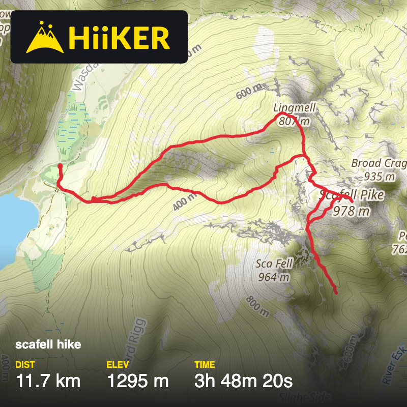 A map preview of the recording scafell hike.