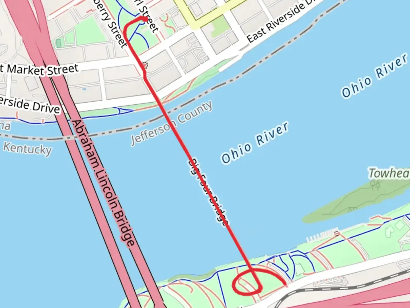 An image depicting the trail Big Four Bridge Ramp and its surrounding area.
