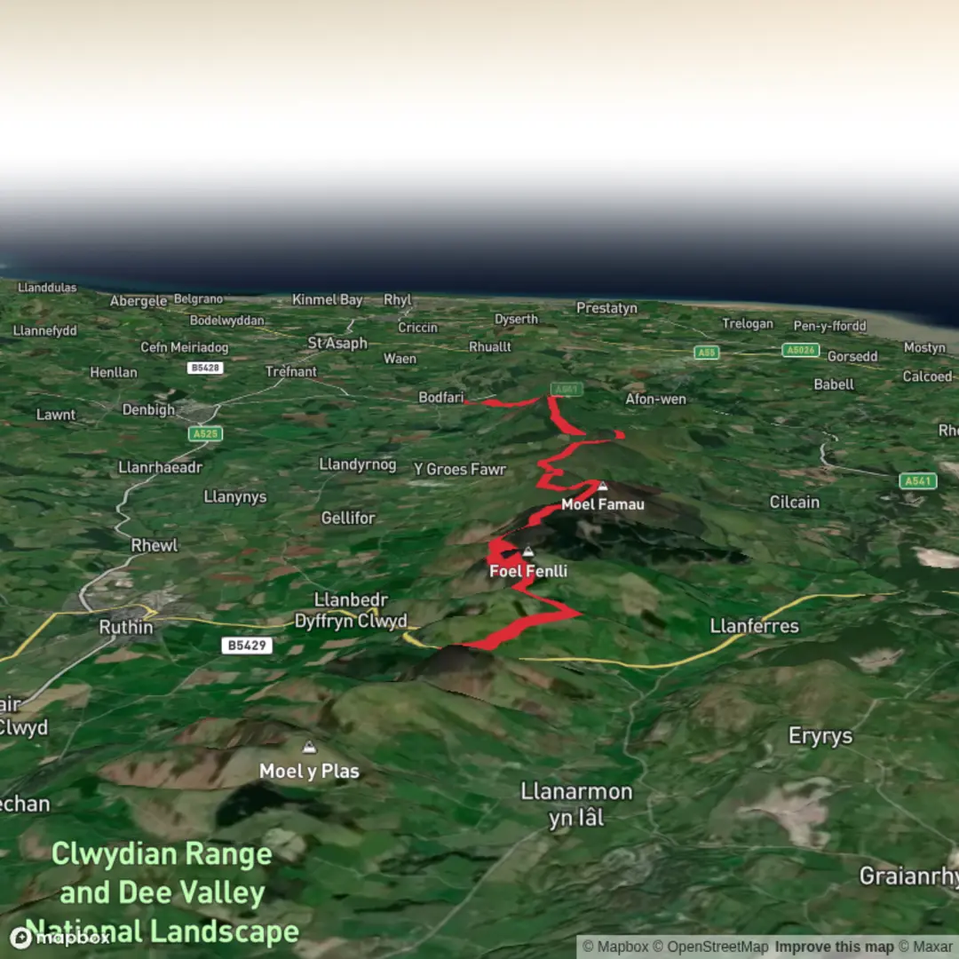An image depicting the trail clwydian range trail run. and its surrounding area.