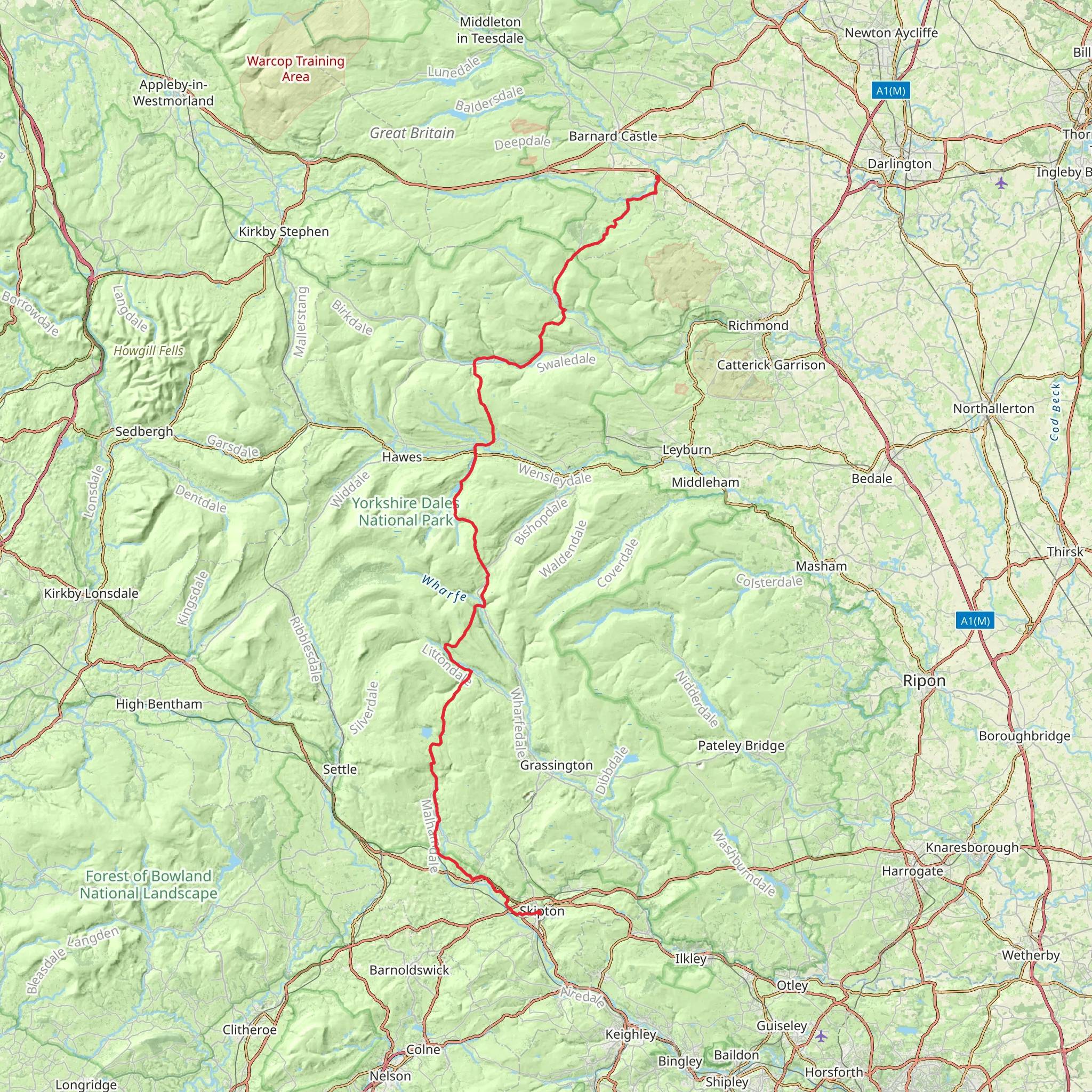 Greta Bridge to Skipton via Dales Way mobile static map