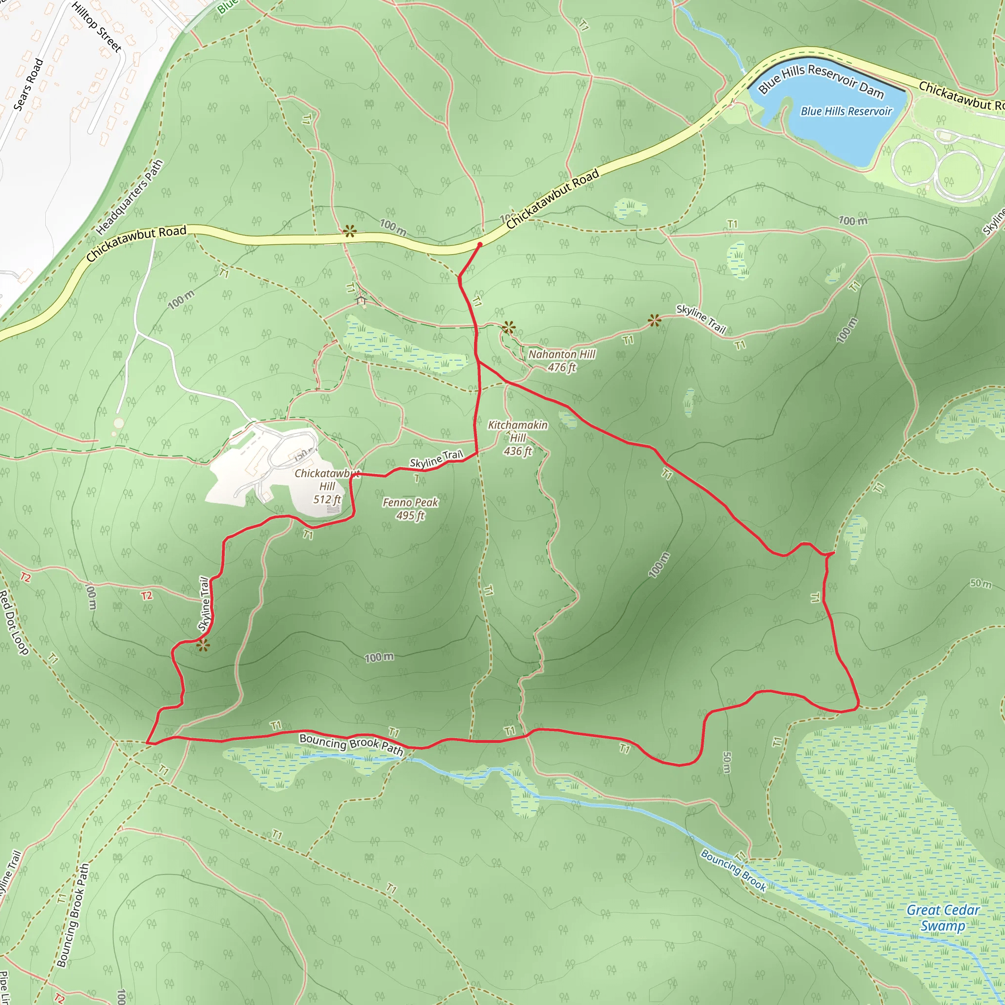 Nahanton Hill, Kitchamakin Hill and Fenno Peak Loop Trail mobile static map