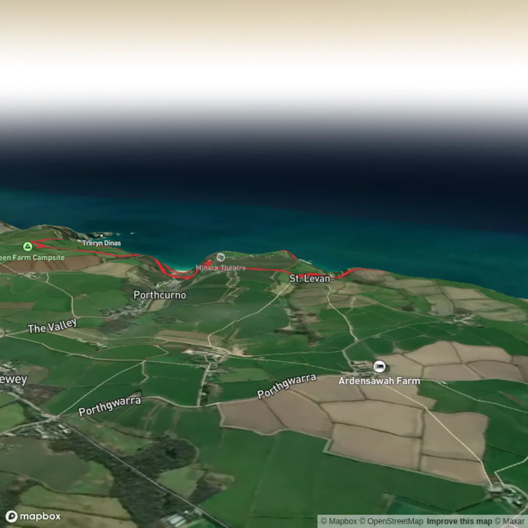 An image depicting the trail Carn Scathe and Porth Chapel from Treen Farm Campsite and its surrounding area.