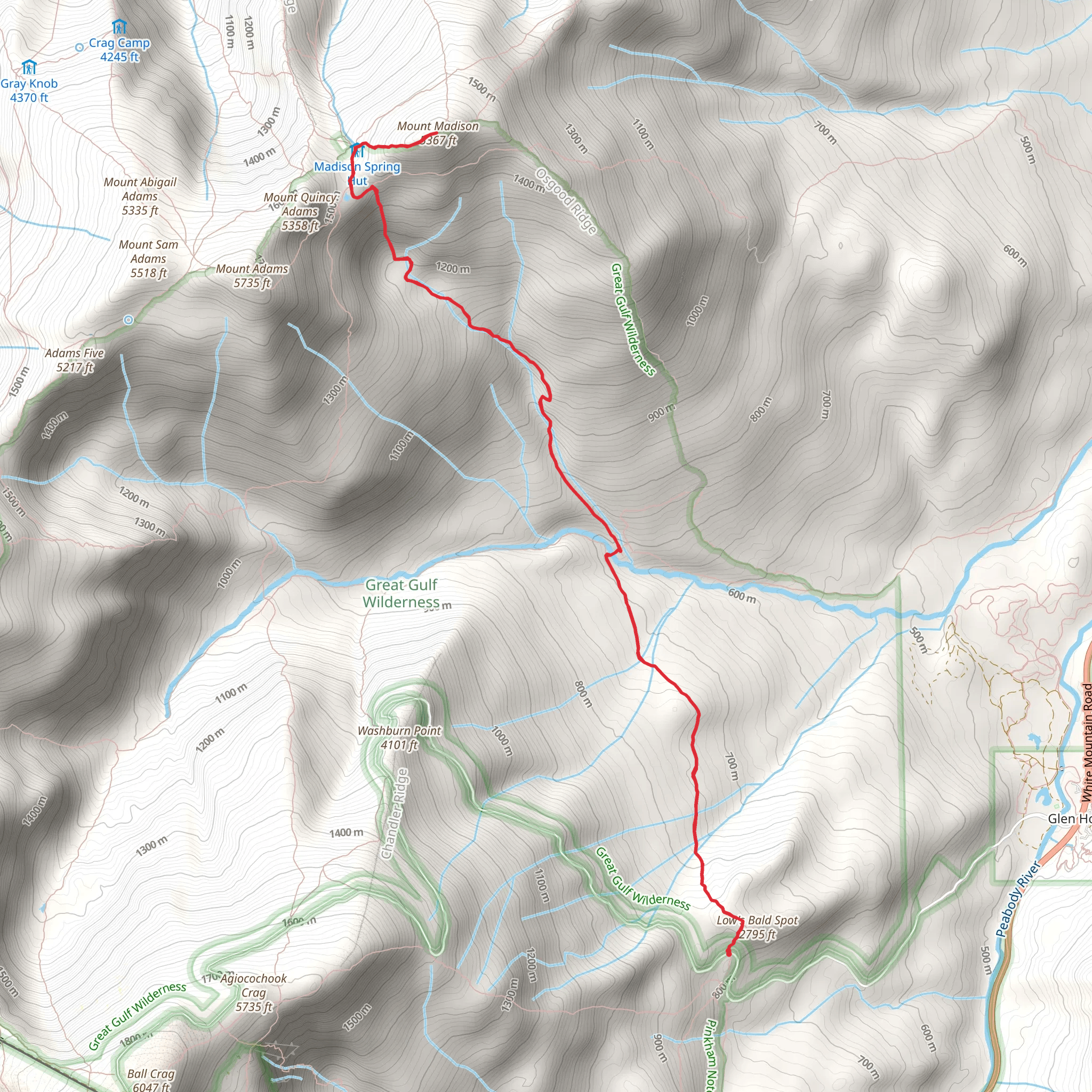 Mount Madison Trail via Mount Washington Auto Road mobile static map