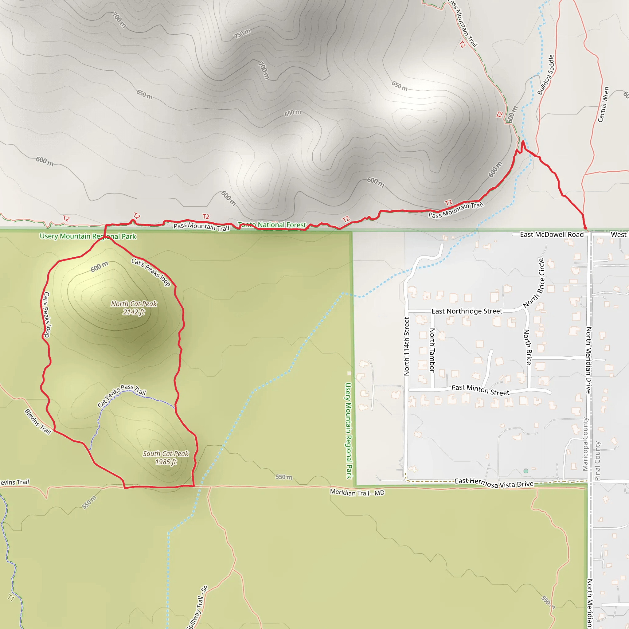 North and South Cat's Peak Loop mobile static map