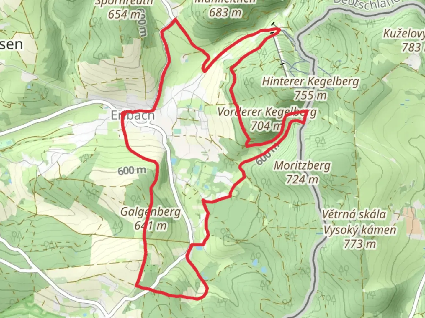An image depicting the trail Erlbacher Rundweg and its surrounding area.