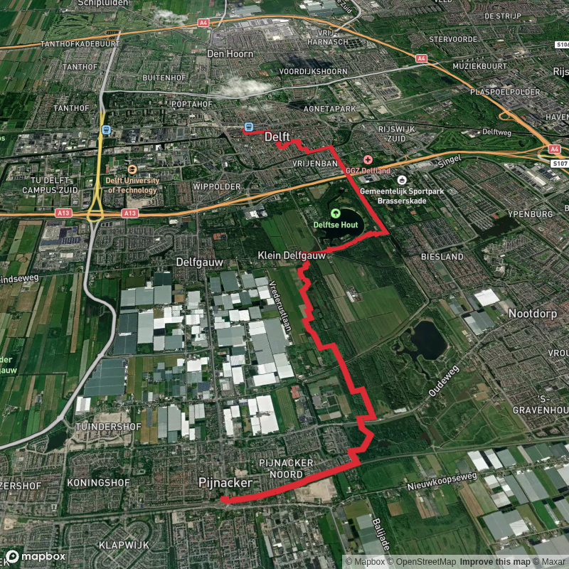 Pijnacker Centrum to Delft via Buytenhout and De Grote Plas