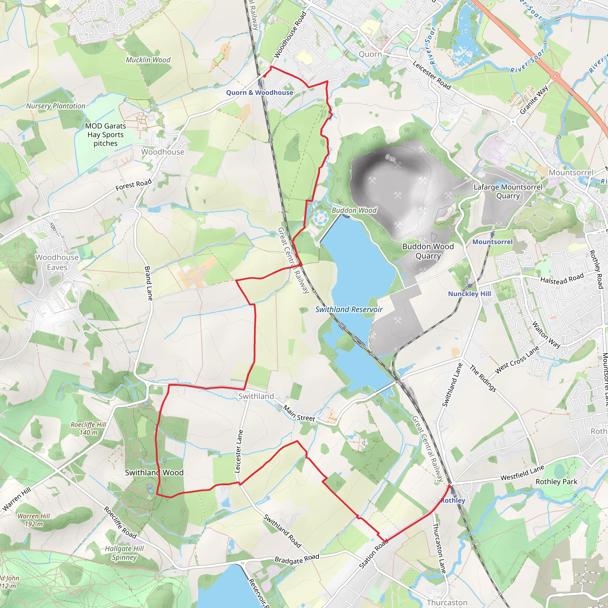 Quorn and Woodhouse to Rothley Walk mobile static map