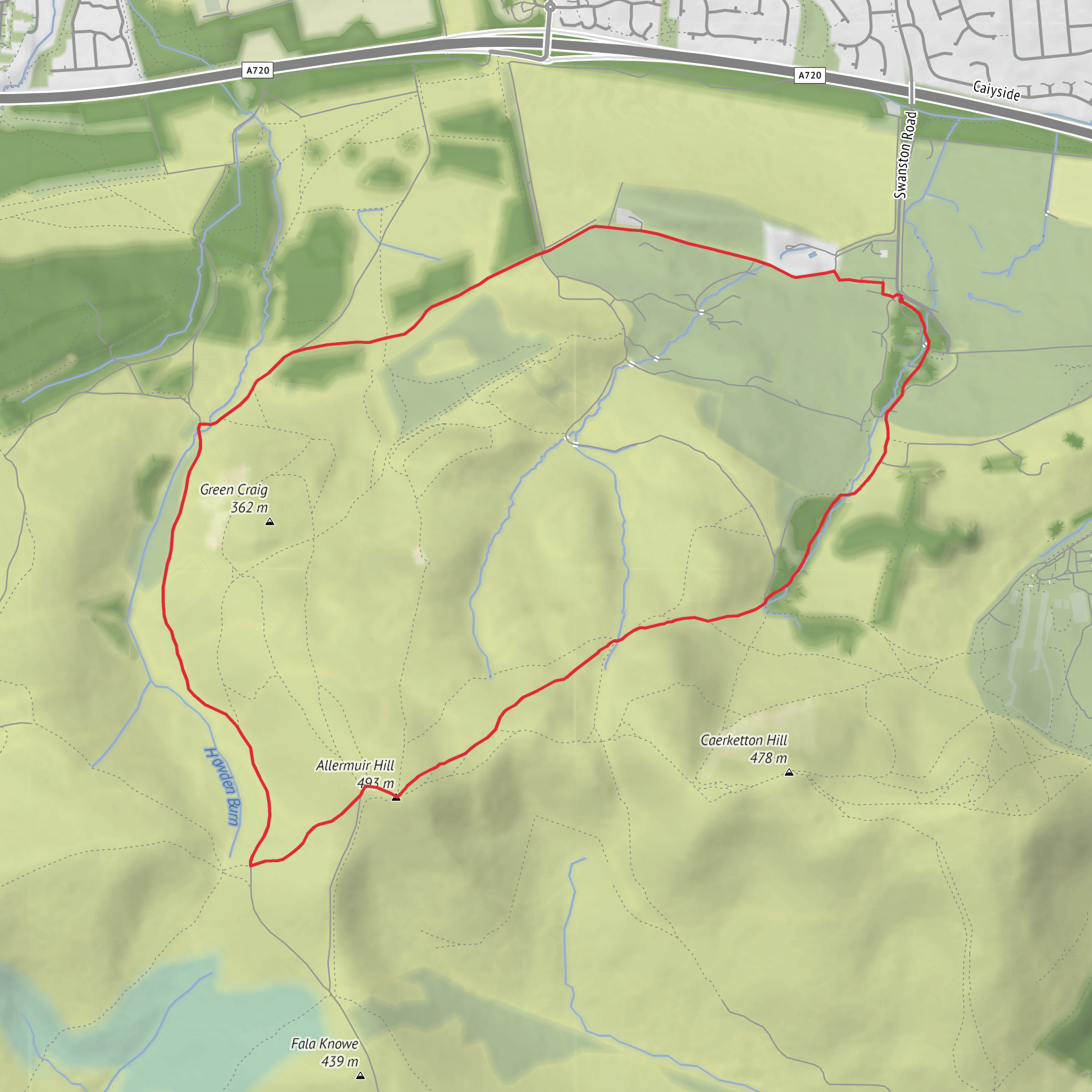 Swanston Loop via Allermuir Hill mobile static map
