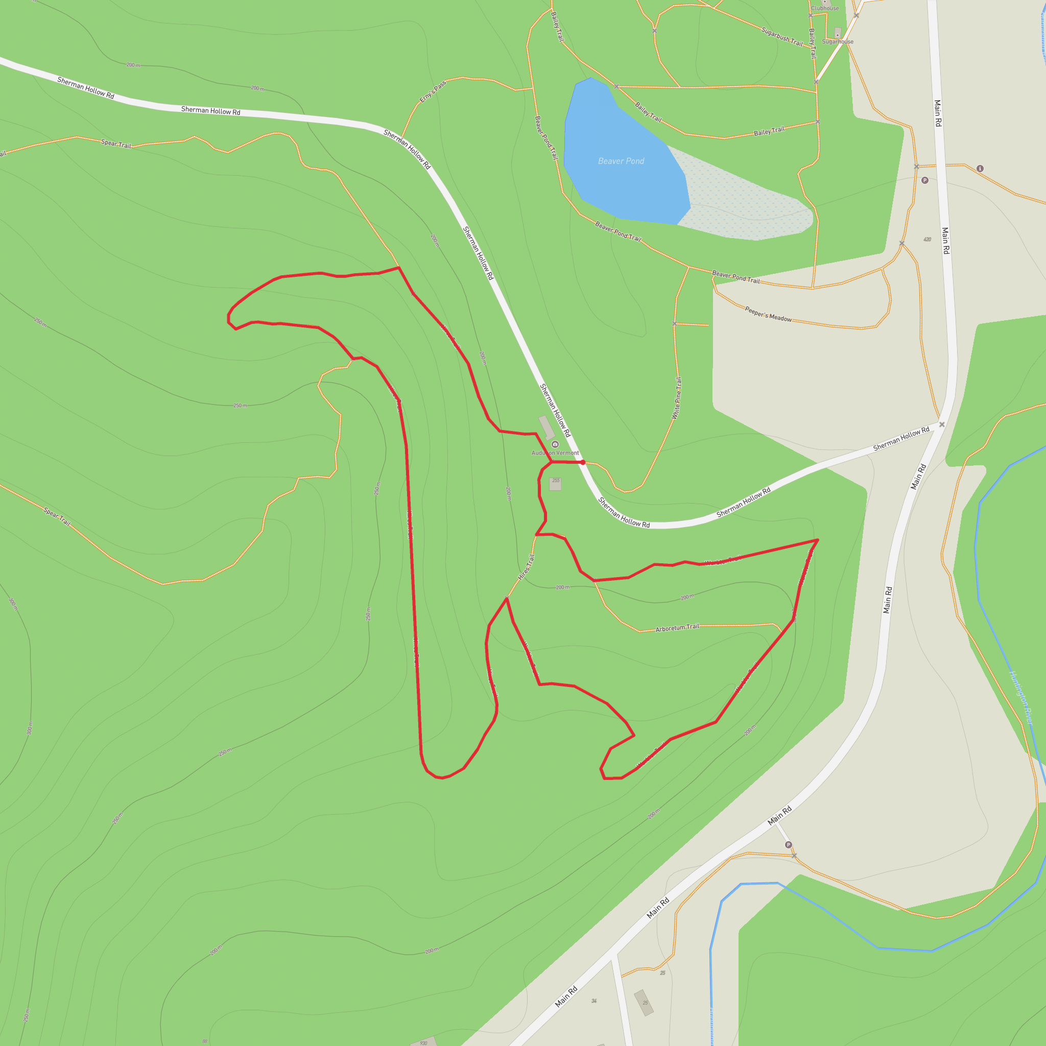 Audubon Vermont and Lookout Rock via Hires Trail and Warbler Trail mobile static map
