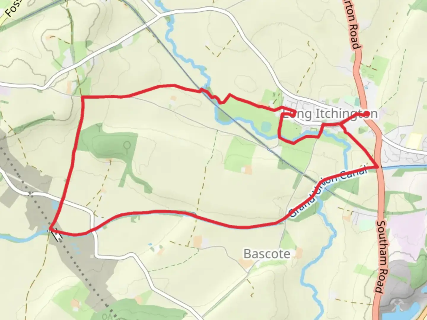 An image depicting the trail Long Itchington Loop and its surrounding area.