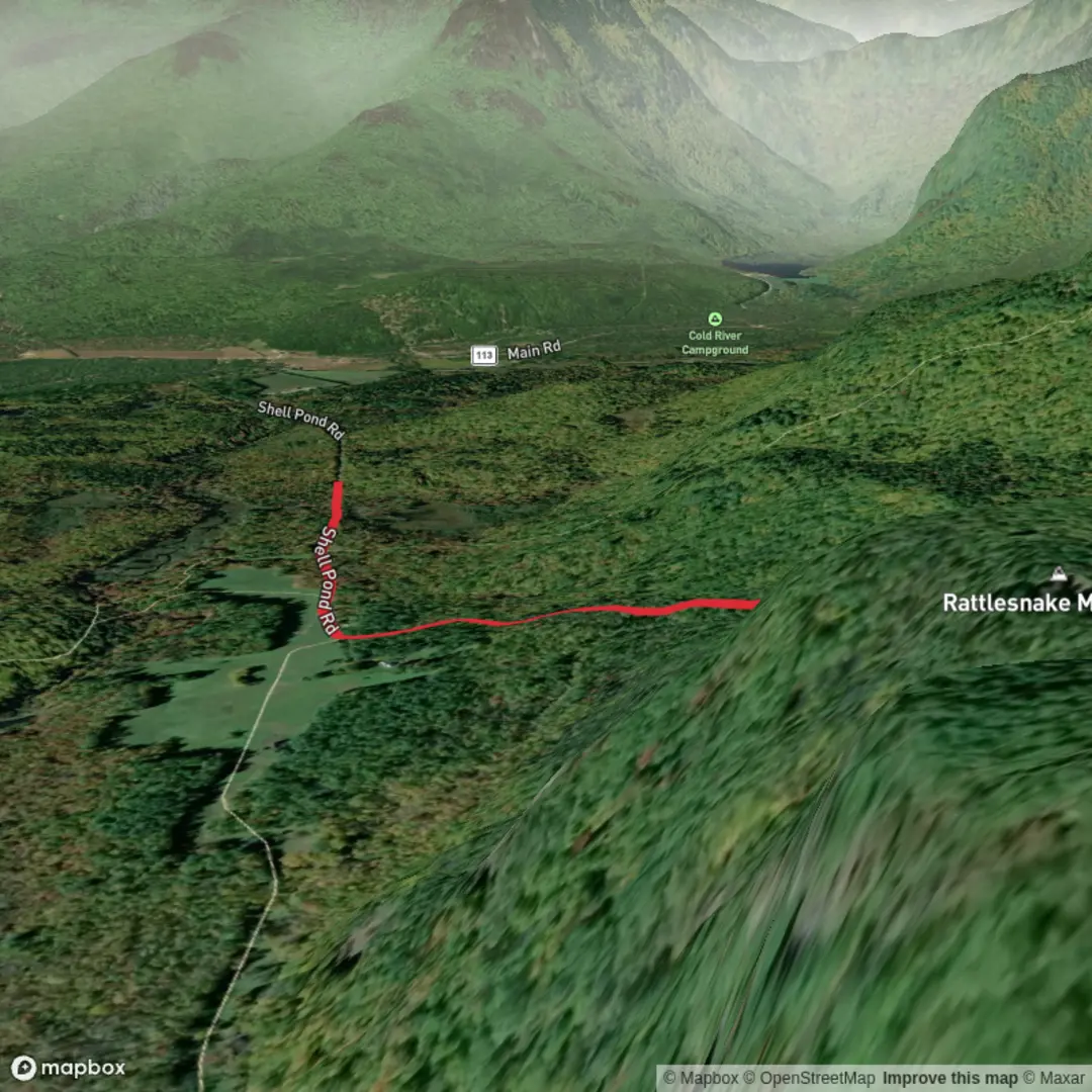 An image depicting the trail Rattlesnake Flume and Pool via Stone House Trail and its surrounding area.