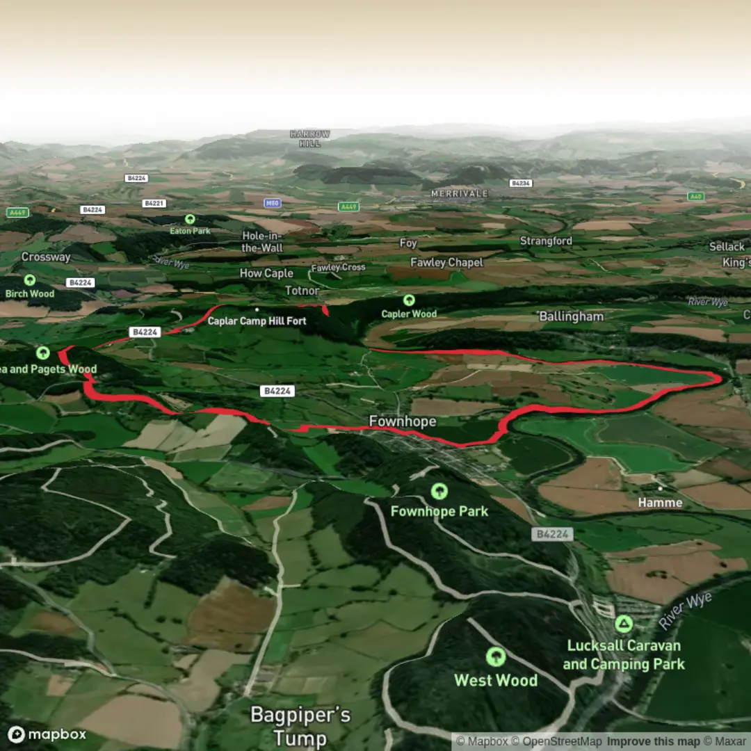 An image depicting the trail Common Hill, Paget's Wood and Capler Wood Loop and its surrounding area.