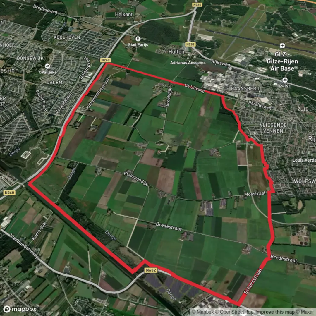 An image depicting the trail Rijen and Wilhelminakanaal via Vierbunders Weg and its surrounding area.