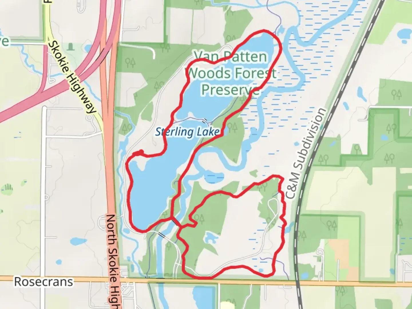 An image depicting the trail Sterling Lake - Yellow and Blue Loop and its surrounding area.