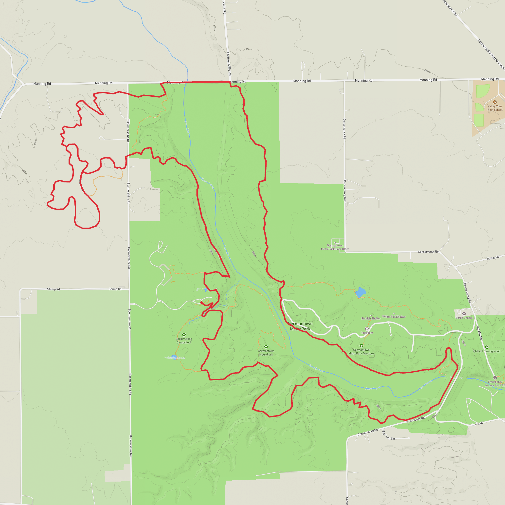 Yellow, Pink, Orange and Brown Loop Trail in Germantown MetroPark mobile static map