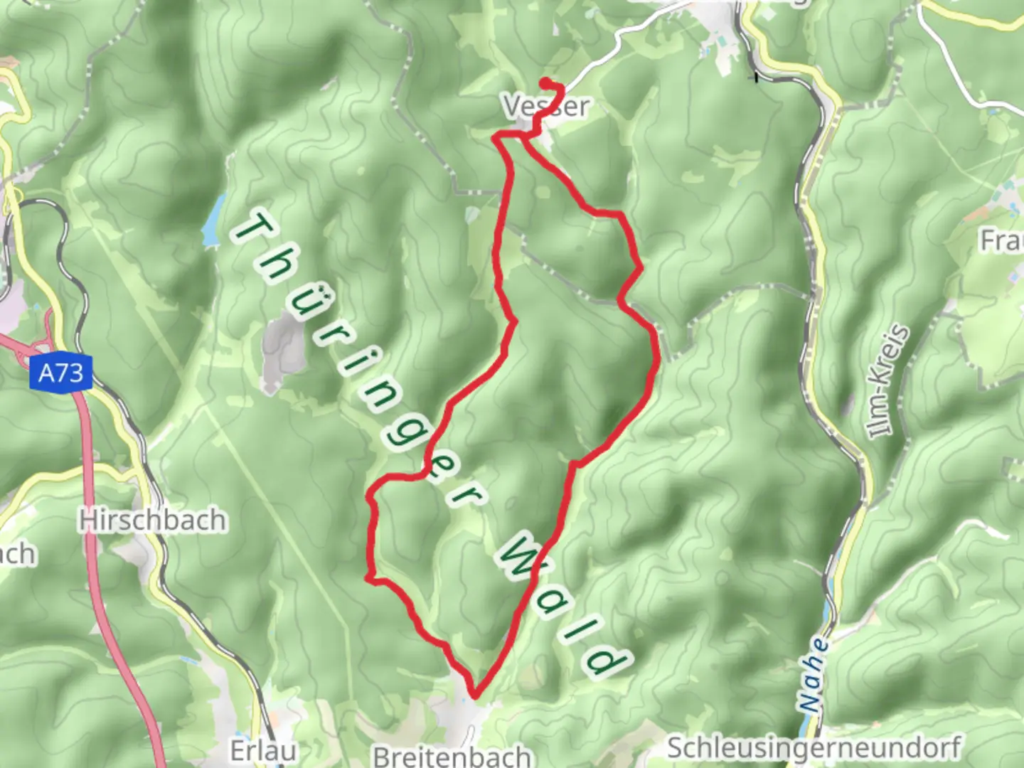 An image depicting the trail Saaleberg and Erdeberg Loop - Veeser and its surrounding area.