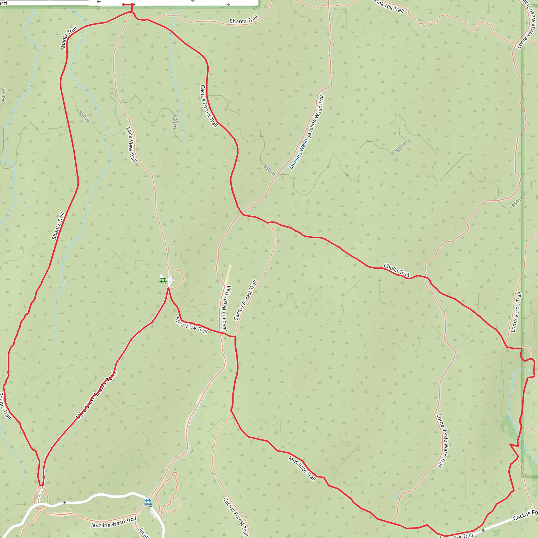Shantz Trail, Mica View, Cactus Forest Trail and Cholla Loop Trail mobile static map