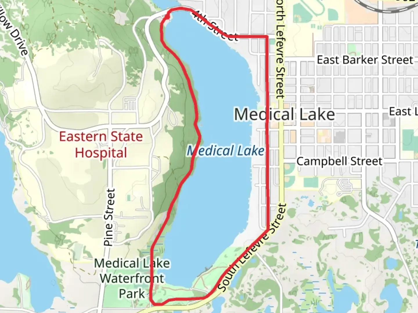 An image depicting the trail Medical Lake Trail and its surrounding area.
