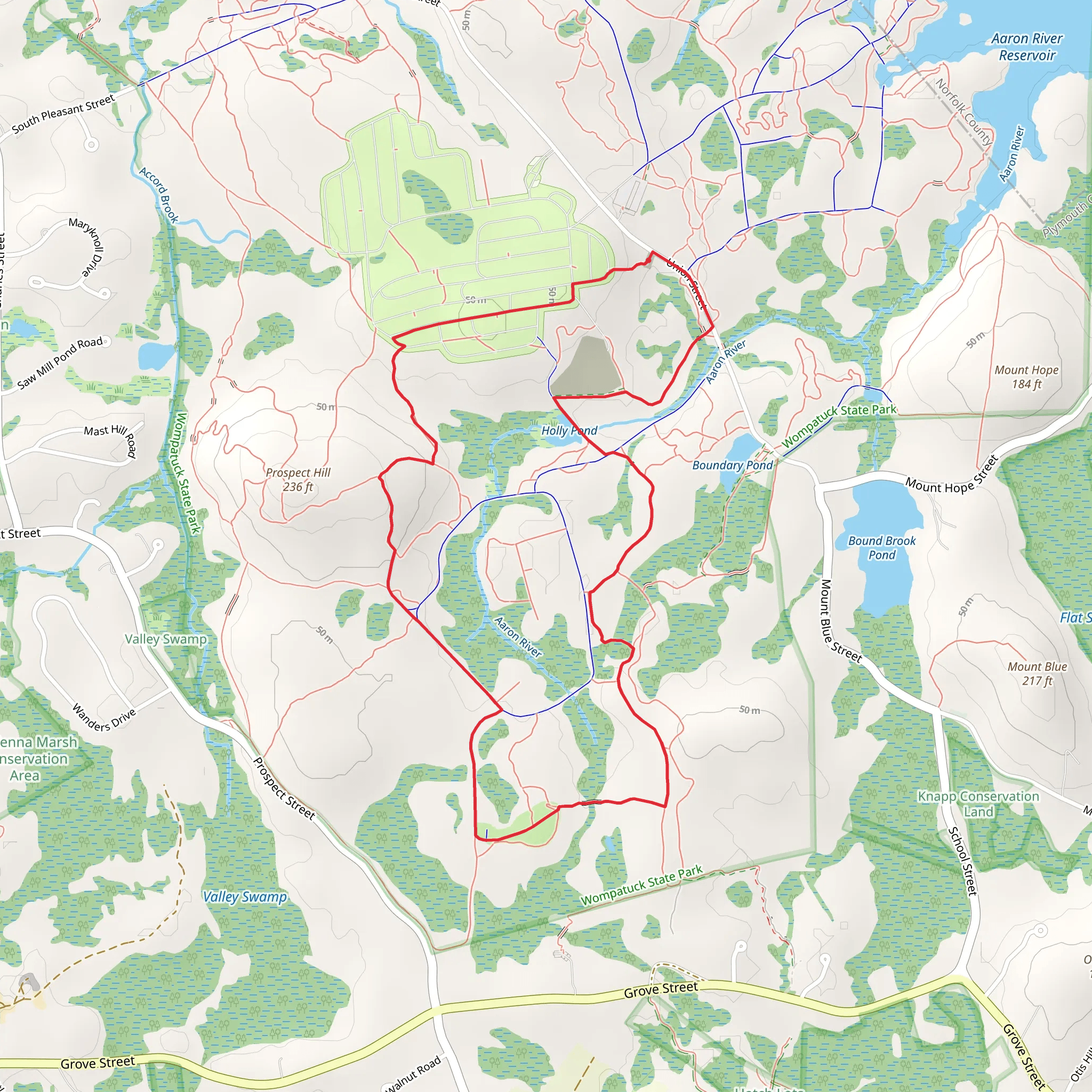 Holly Pond and Aaron River Loop Trail - Union Street mobile static map