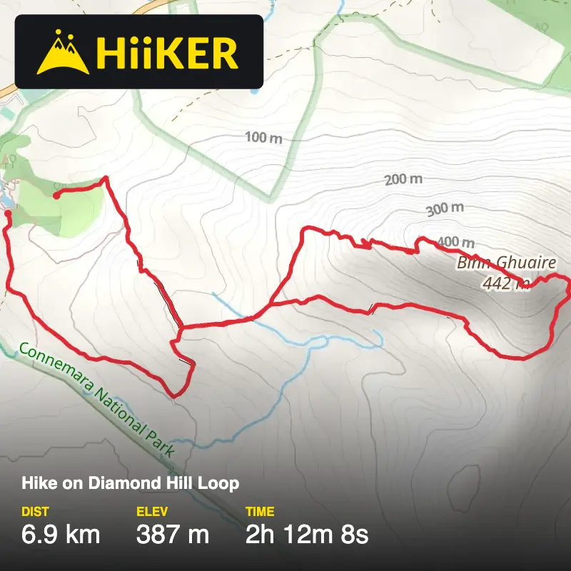 A map preview of the recording Hike on Diamond Hill Loop.