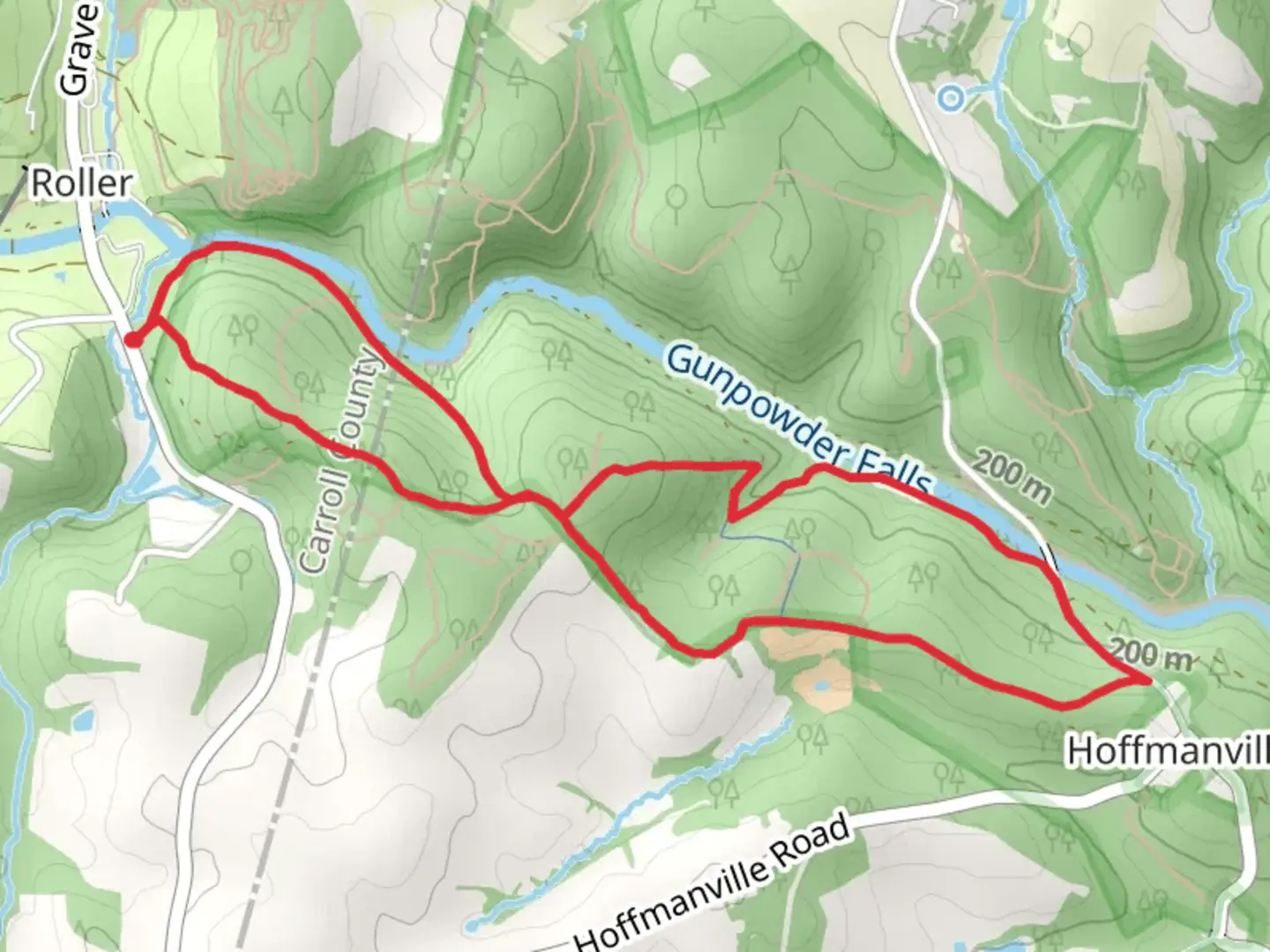 An image depicting the trail Gunpowder Falls Knot Loop and its surrounding area.