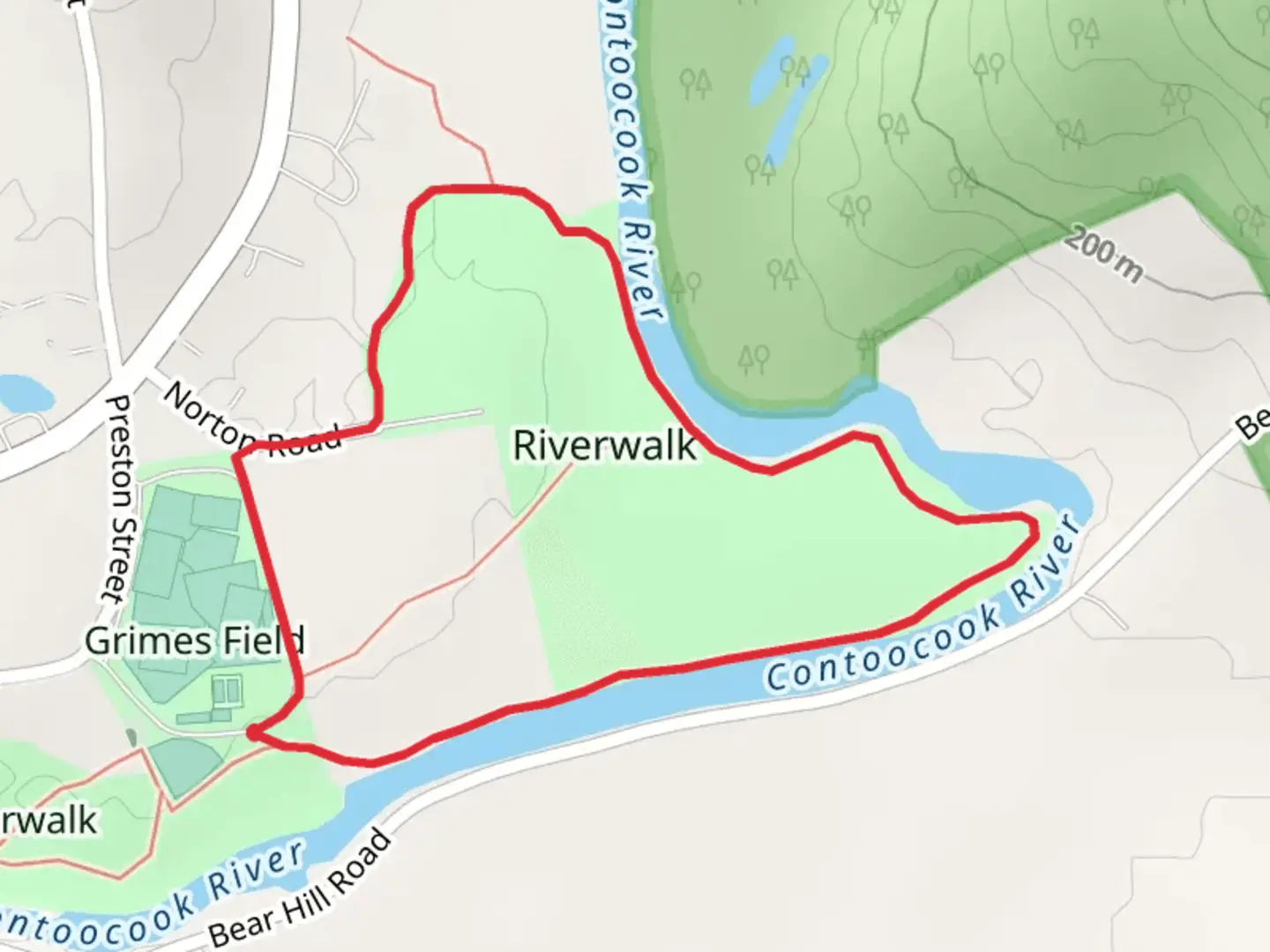 An image depicting the trail Contoocook River Loop from Preston Cemetery and its surrounding area.