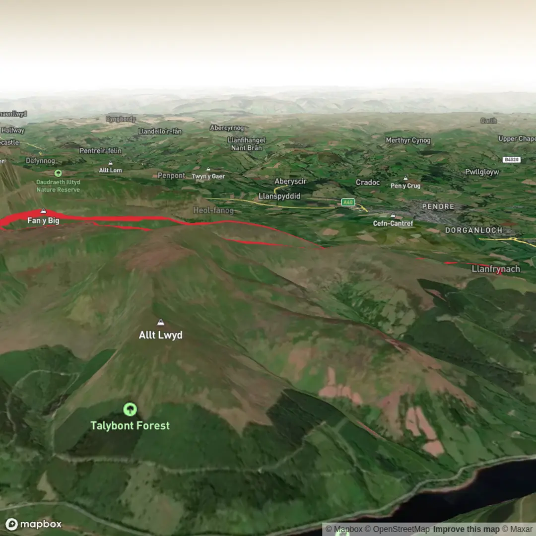 An image depicting the trail Bannau Brycheiniog National Park Loop and its surrounding area.